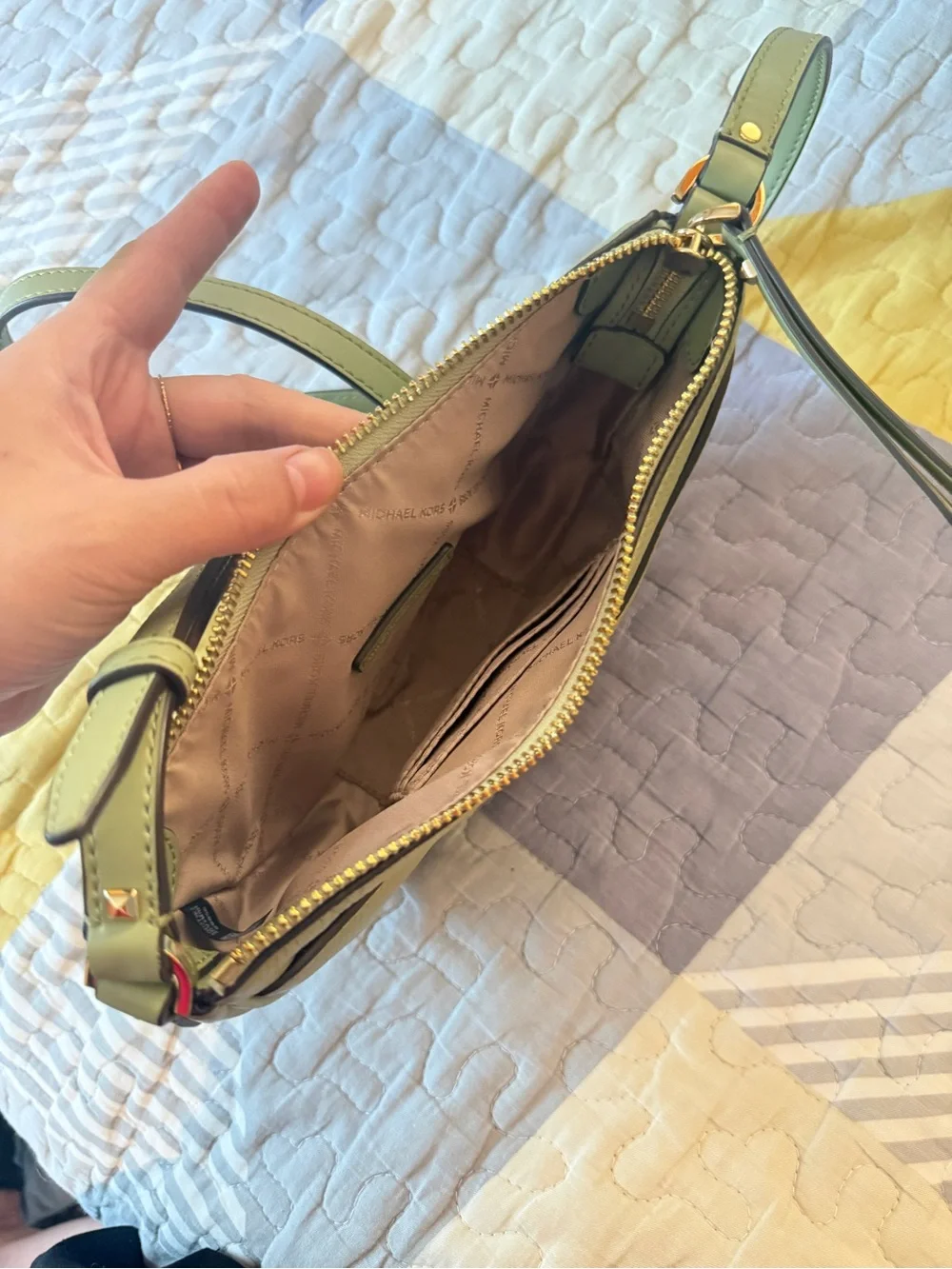 Michael Kors Olive Green Pebbled Leather Crescent Crossbody